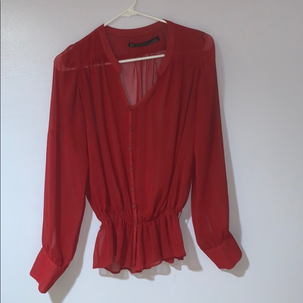 Zara see through red blouse